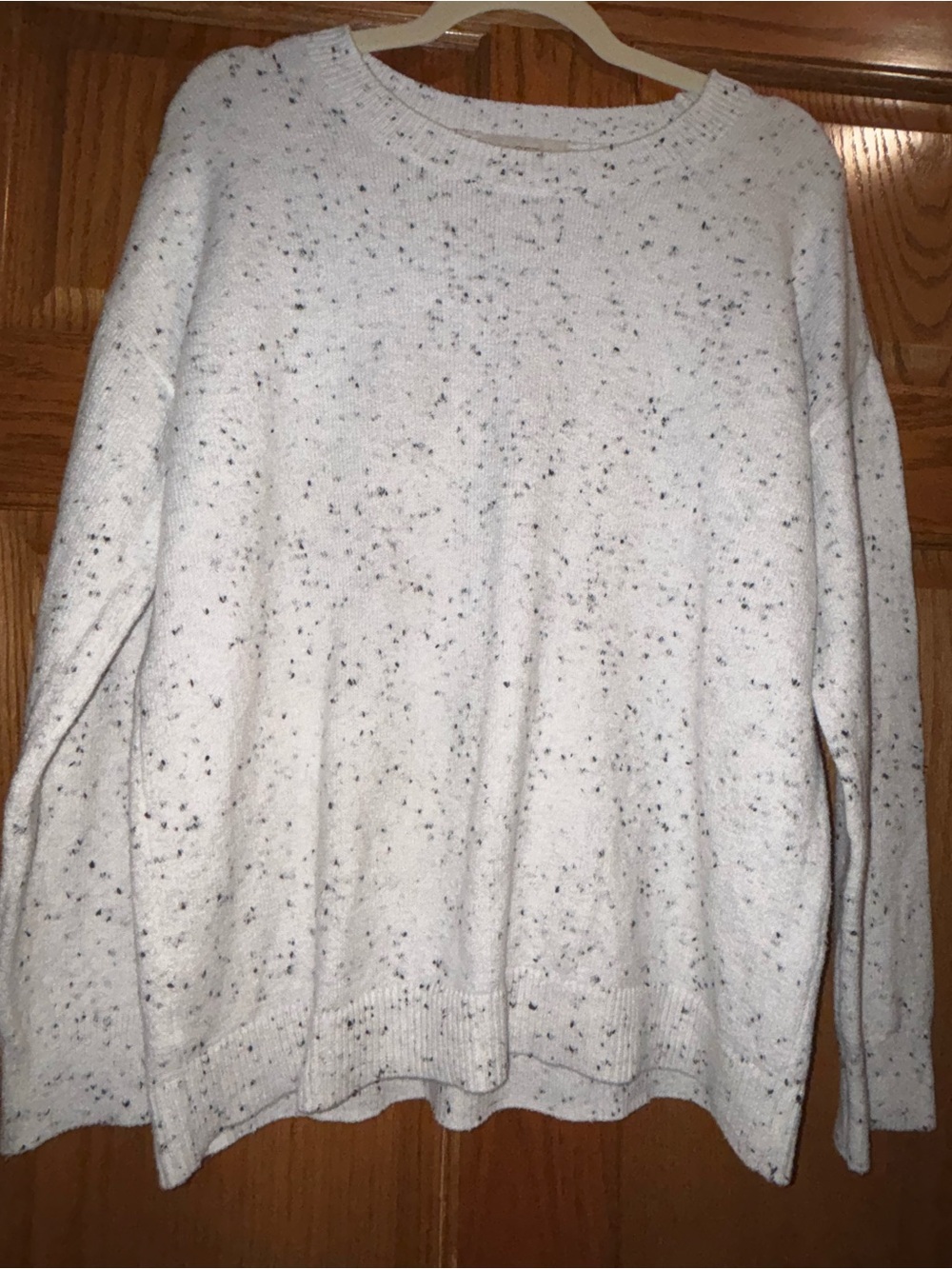 Ann Taylor White Speckled Crewneck Sweater